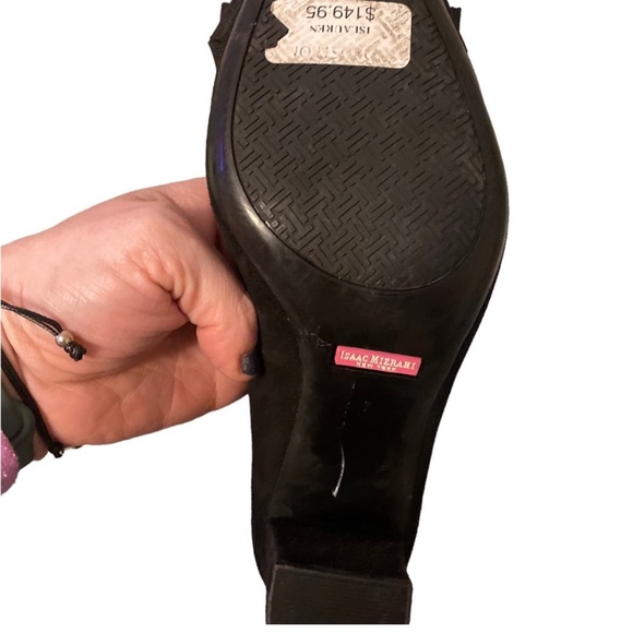 Isaac Mizrahi New York black suede block heels with tweed details - Picture 5 of 15